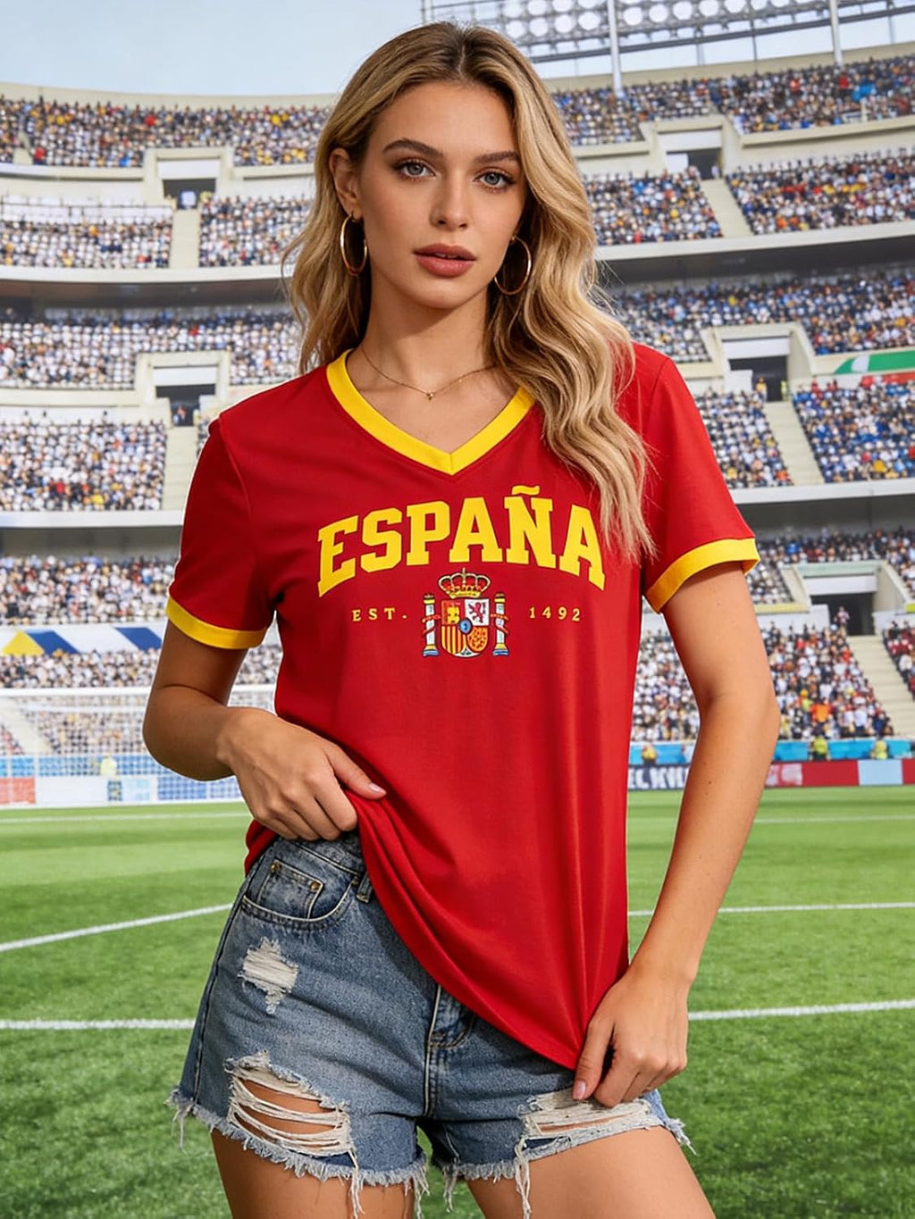 Women's Spain Soccer Jersey Y2K V-Neck Tee