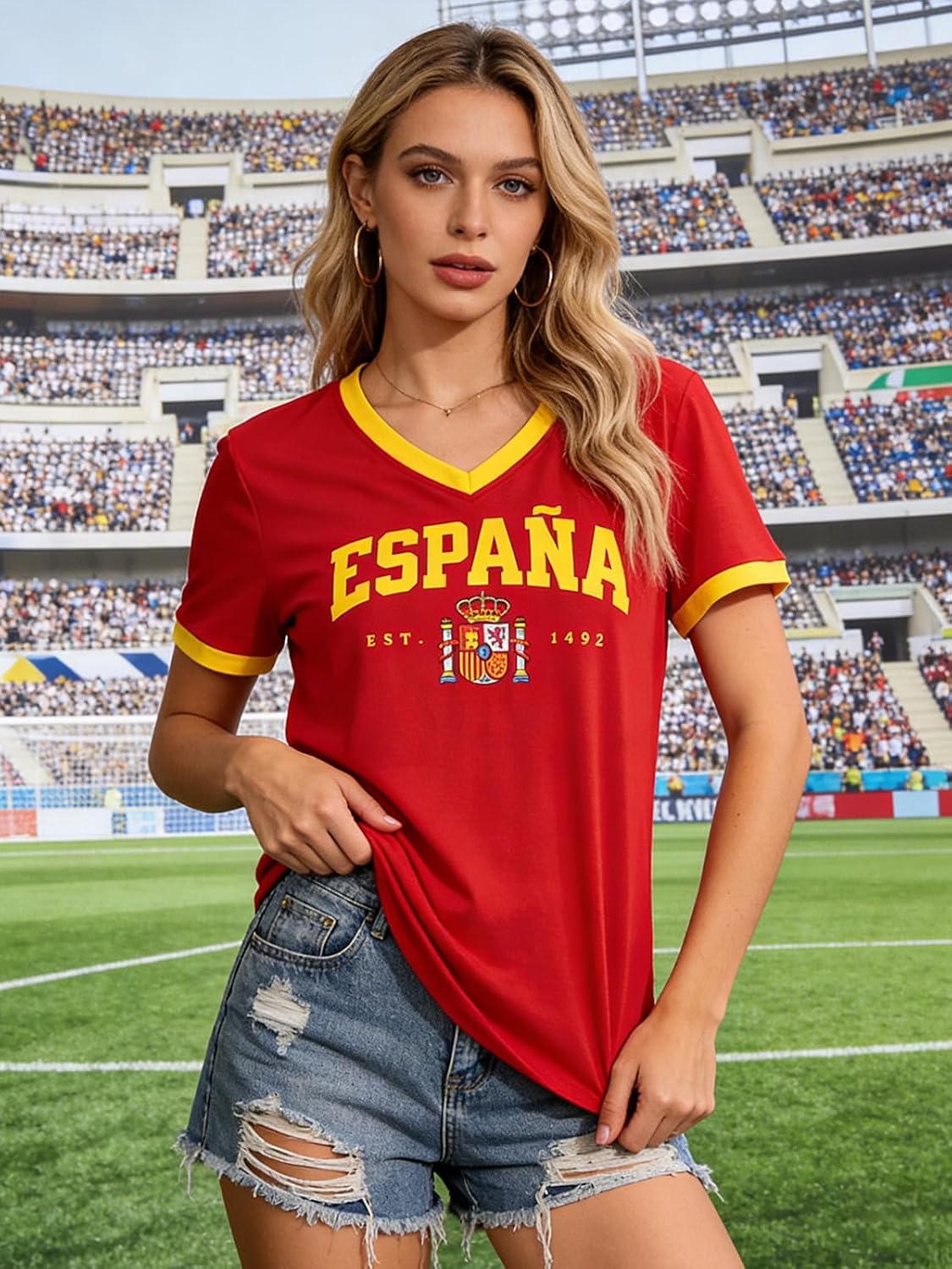 Women's Spain Soccer Jersey Y2K V-Neck Tee
