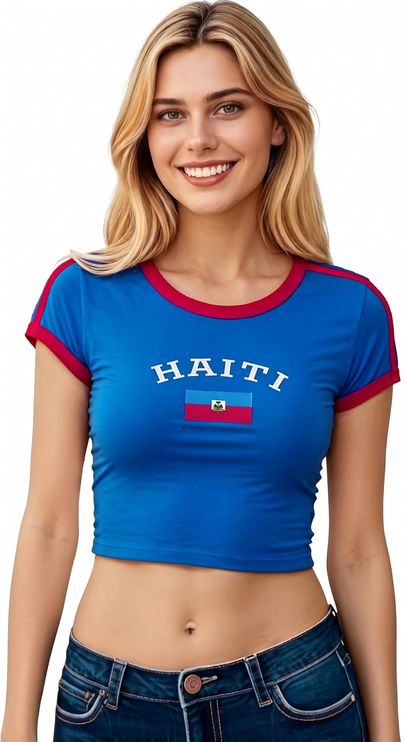 Vintage Graphic Crop Jersey Tee for Women - Short Sleeve Slim Fit