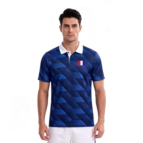 Men's France Flag Soccer Jersey, Blue Geometric Pattern, Short Sleeve, S-2XL