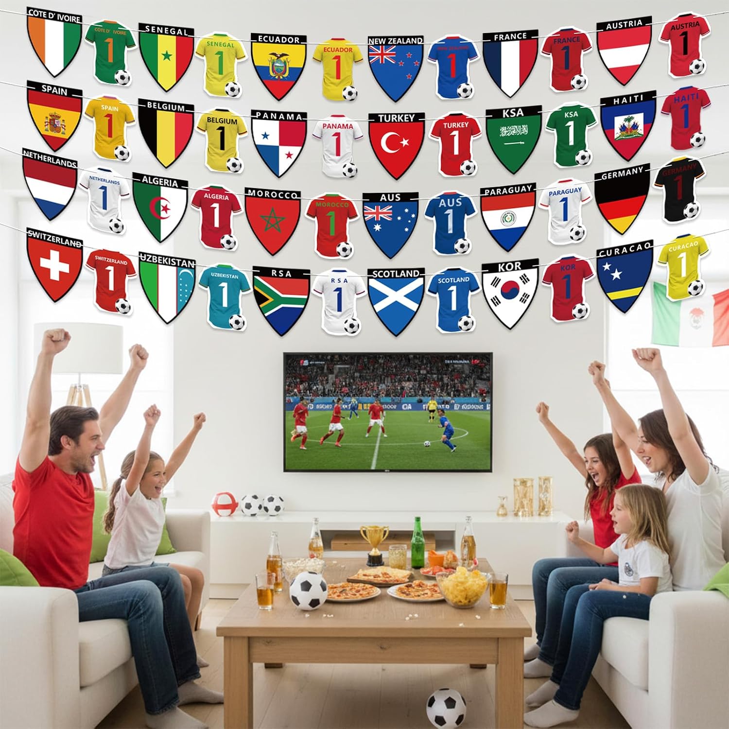 2026 World Cup Soccer Party Decorations - 48 Nations Flag Jersey Banner, Cloth