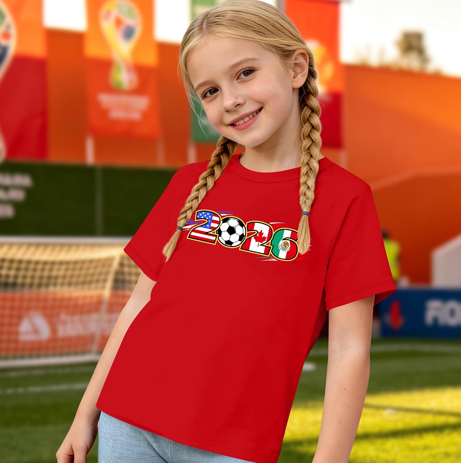 Kids Soccer T-Shirt USA Canada Mexico Flags Graphic Short Sleeve Tee
