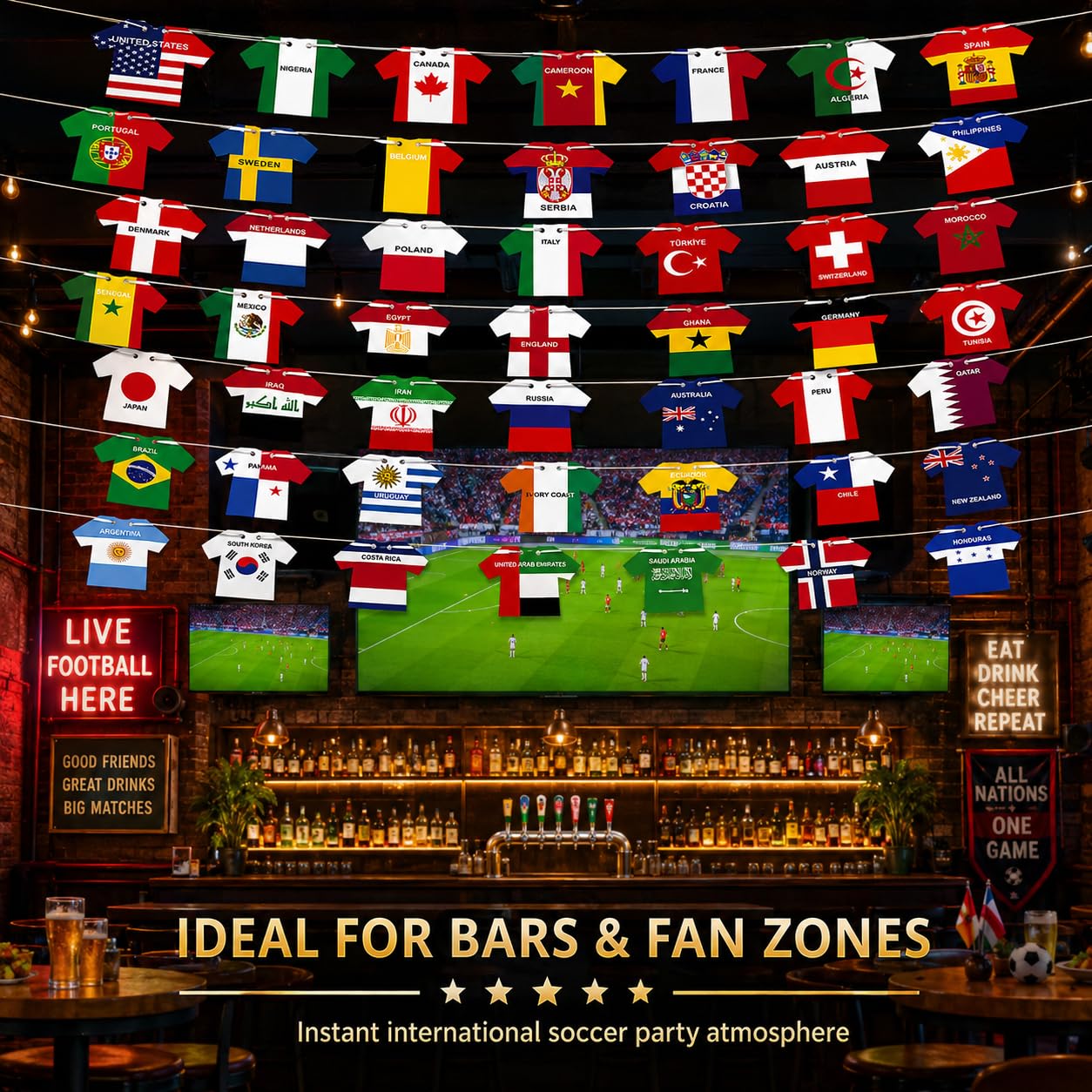 48 Countries Soccer Jersey Flag Bunting Banner, World Cup Decor Garland