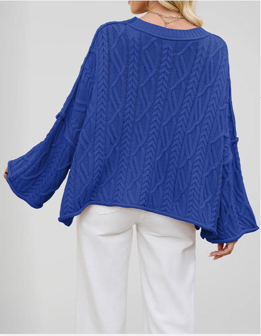 Women's Cropped Cable Knit Sweater Oversized Long Sleeve Pullover