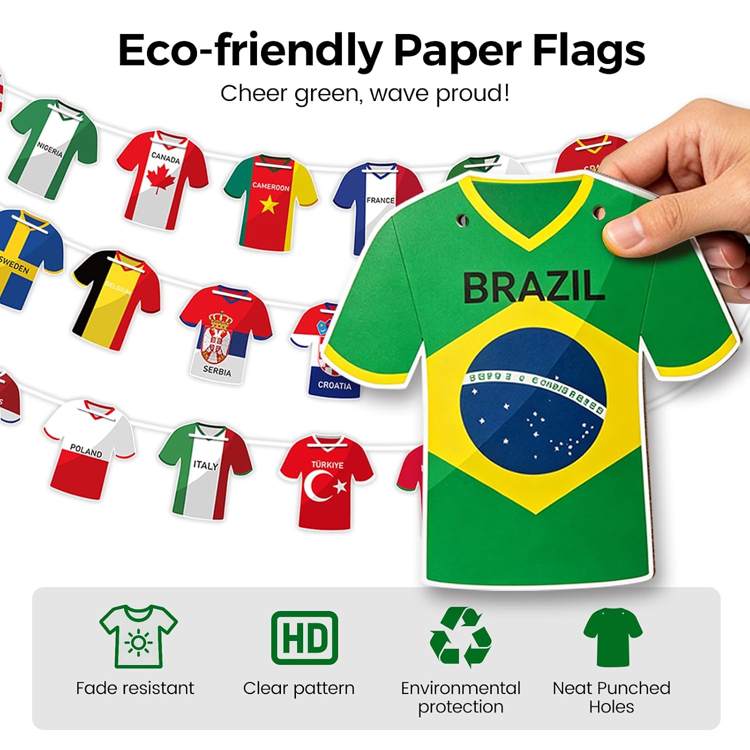 Soccer Jersey Cloth Style Flag Bunting Banner 49 Pcs International Country String Flags Garland