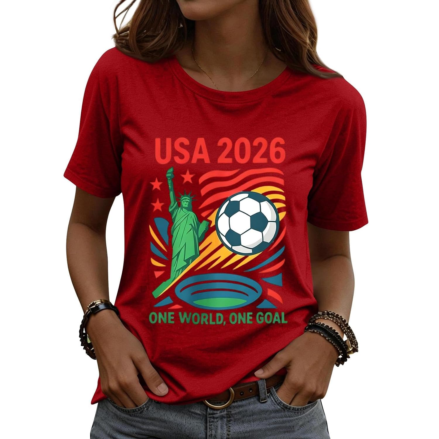 Women's Soccer Cup T-Shirt, Crew Neck, Short Sleeve, Printed Top