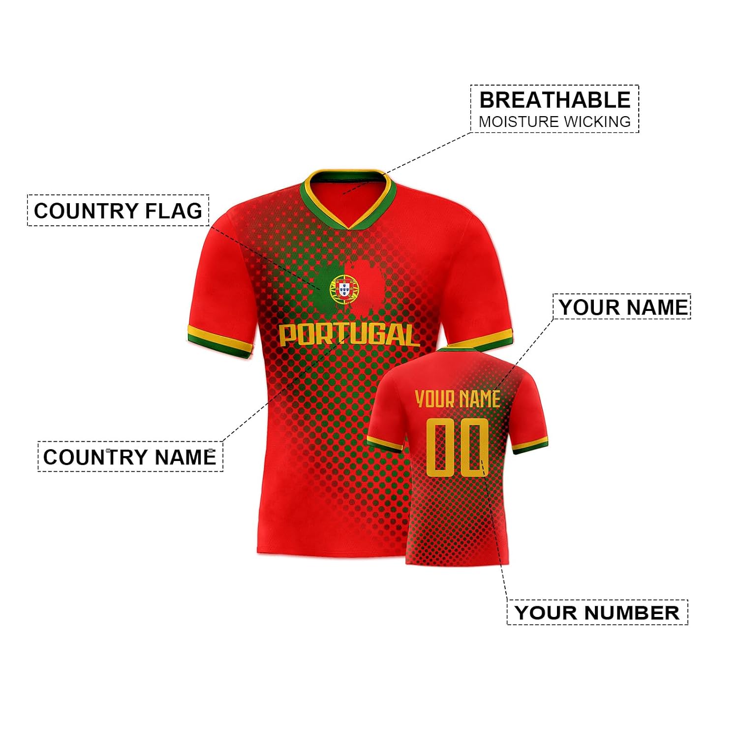 Custom Soccer Jersey Flag Uniform Shirt for Fans, Personalized Name & Numbers