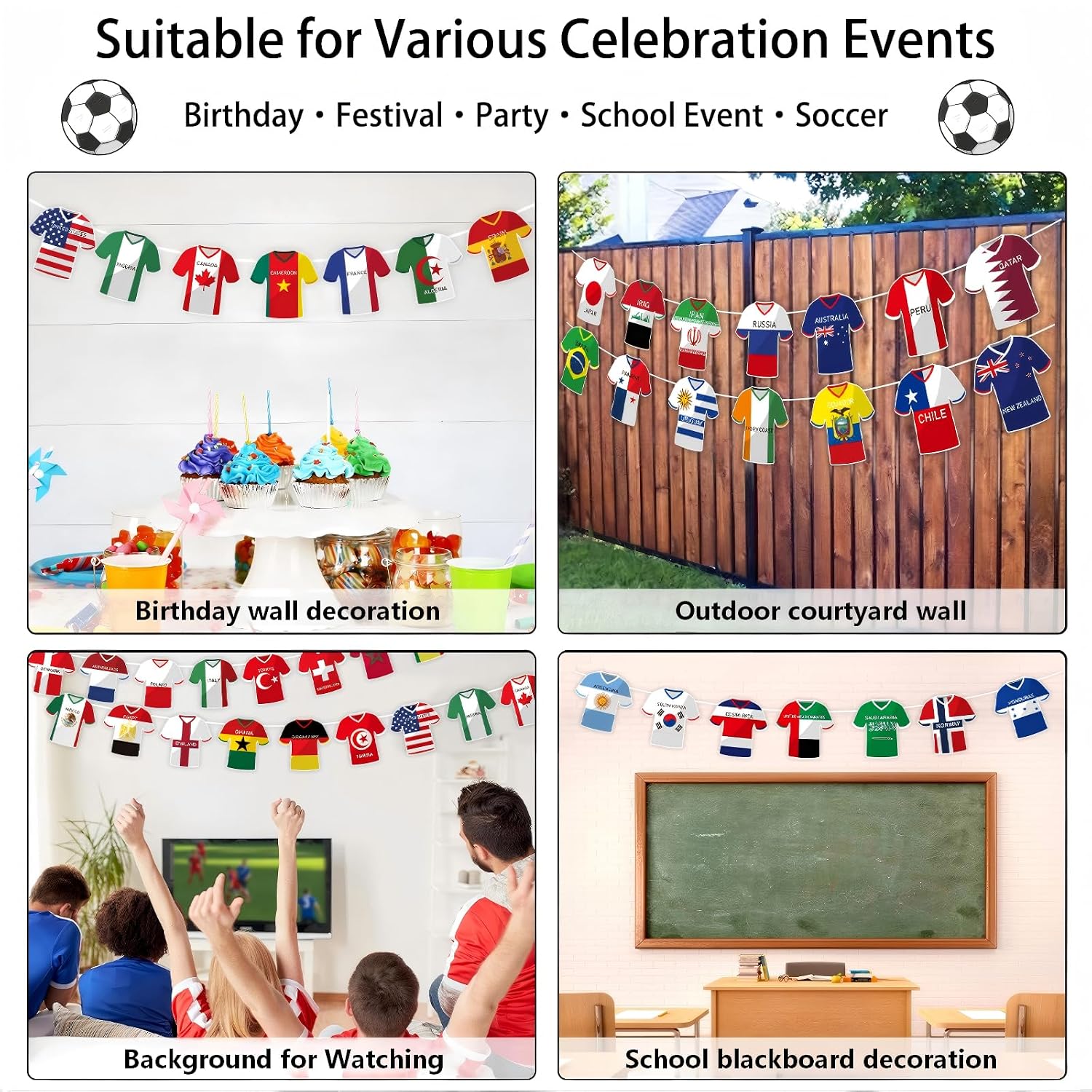 50-Count World Cup Soccer Flags Bunting Banner, International Country String Flags for Decor