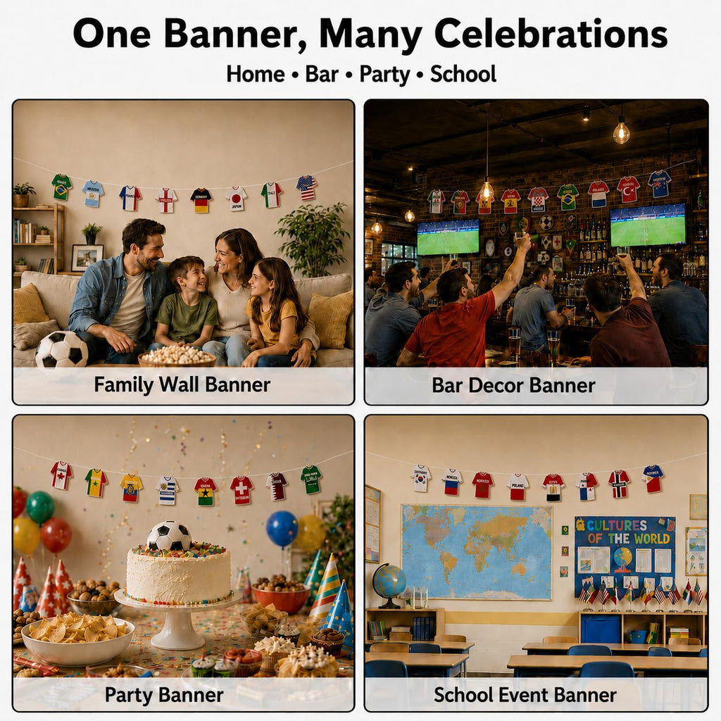 49 Countries Soccer Jersey Flag Banner Bunting, Paper Hanging Decor Set