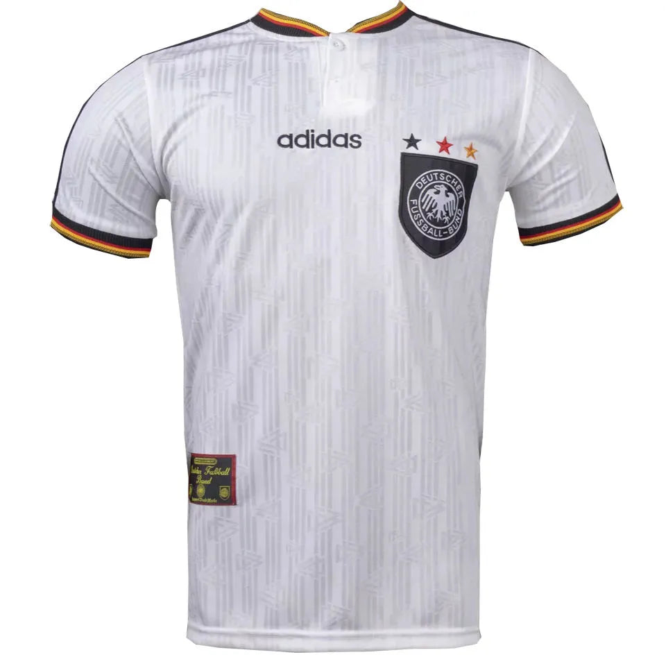 1996 Germany Home White Retro Soccer Jersey Detail 2