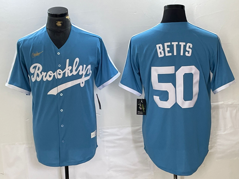Men's Los Angeles Dodgers Mookie Betts #50 Light Blue Alternate Cooperstown Collection Player Jerseys