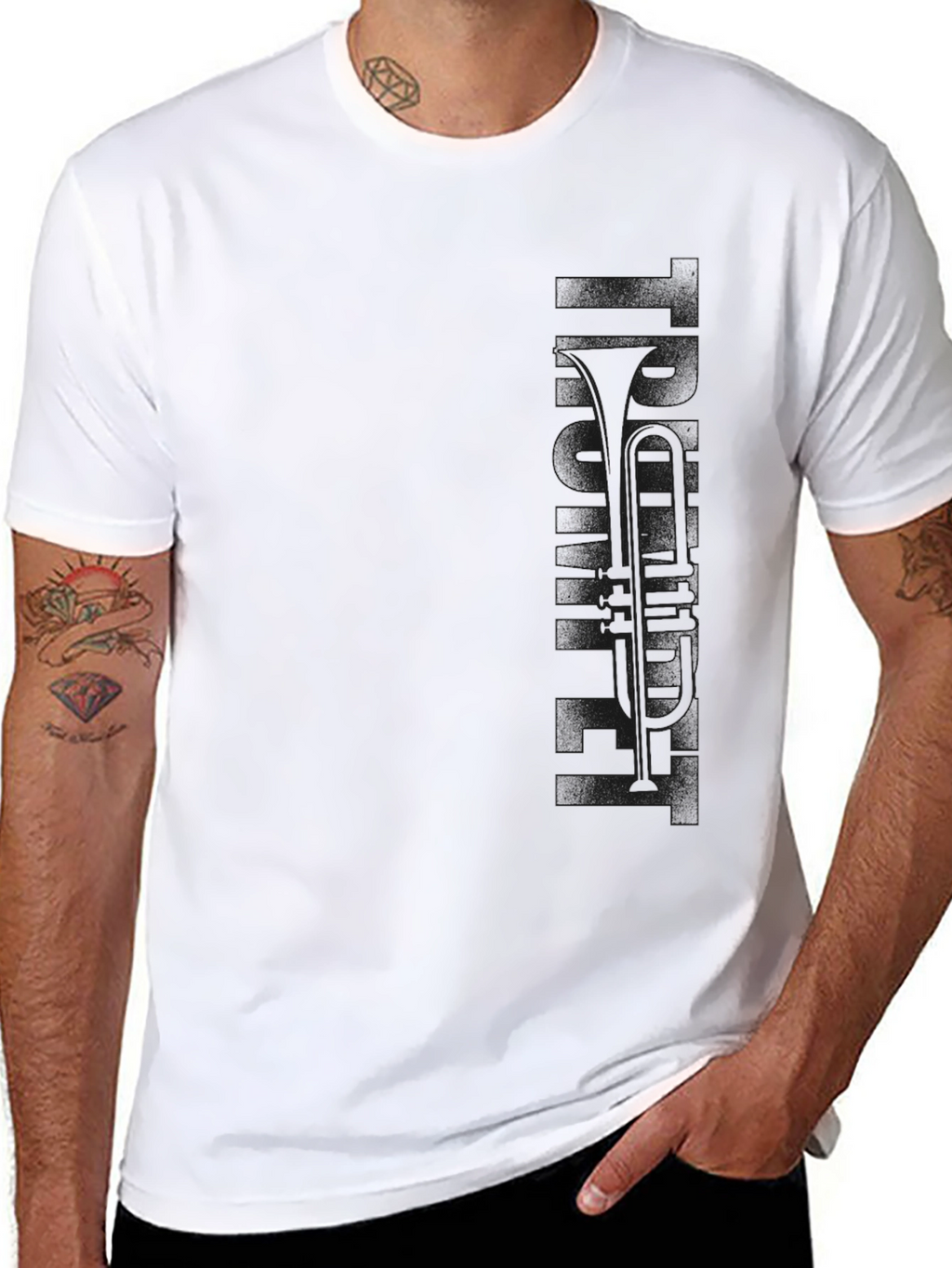 Mens Black Graphic T-Shirt - Trumpet Print