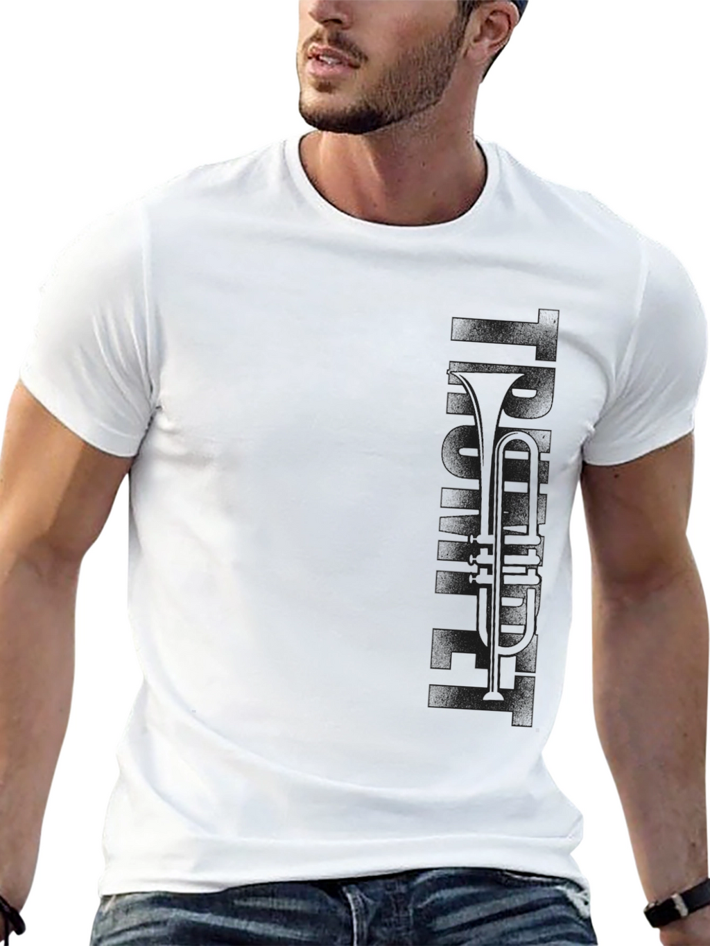 Mens Black Graphic T-Shirt - Trumpet Print