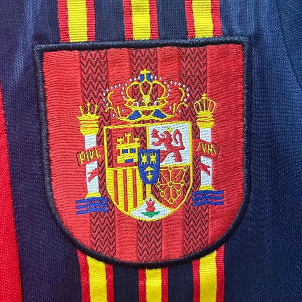1996 Spain Home Red Retro Soccer Jersey Detail 1