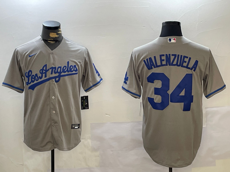 Men's Los Angeles Dodgers Fernando Valenzuela #34 Gray Player Jerseys