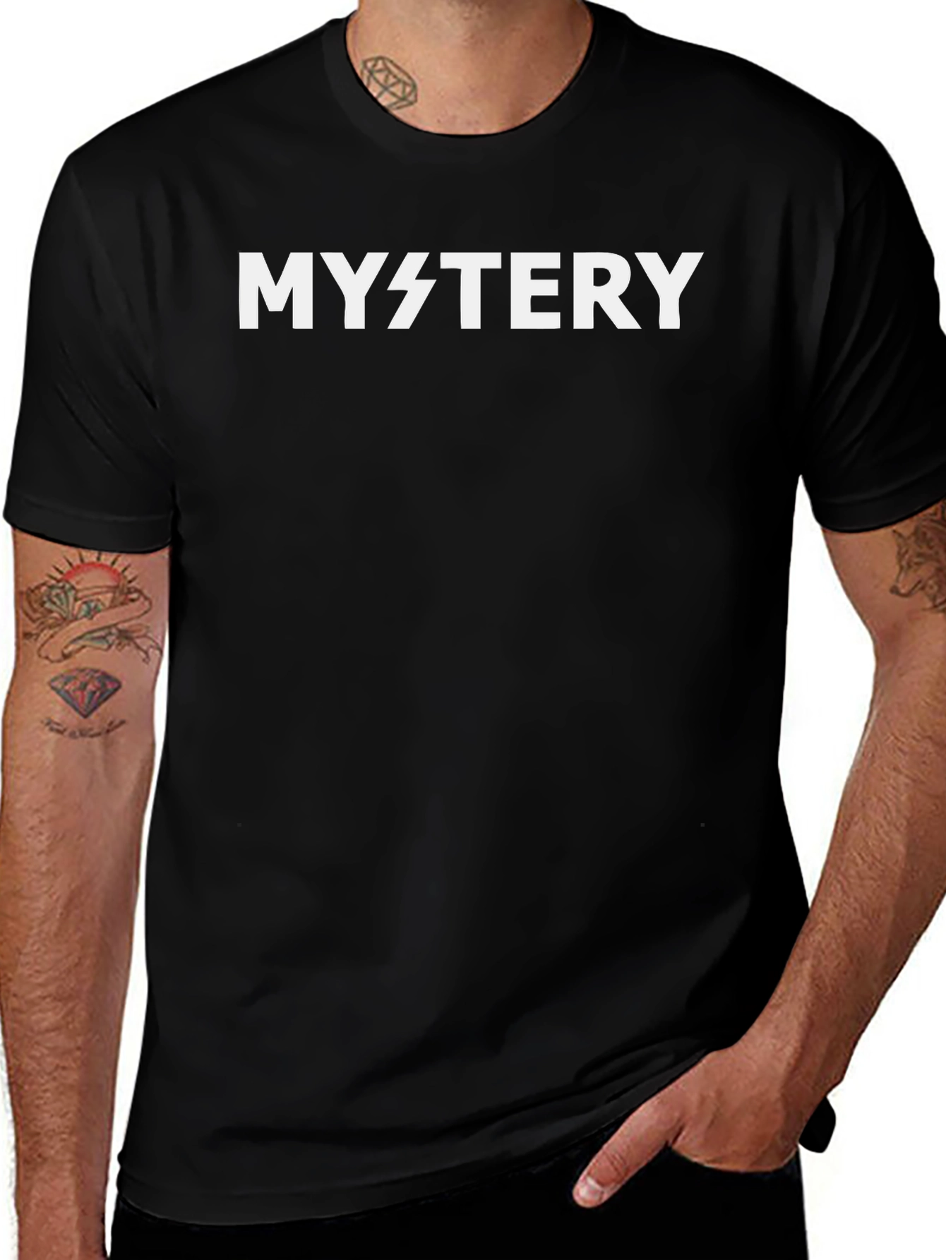 Mystery Graphic Tee - Black Cotton Crew Neck