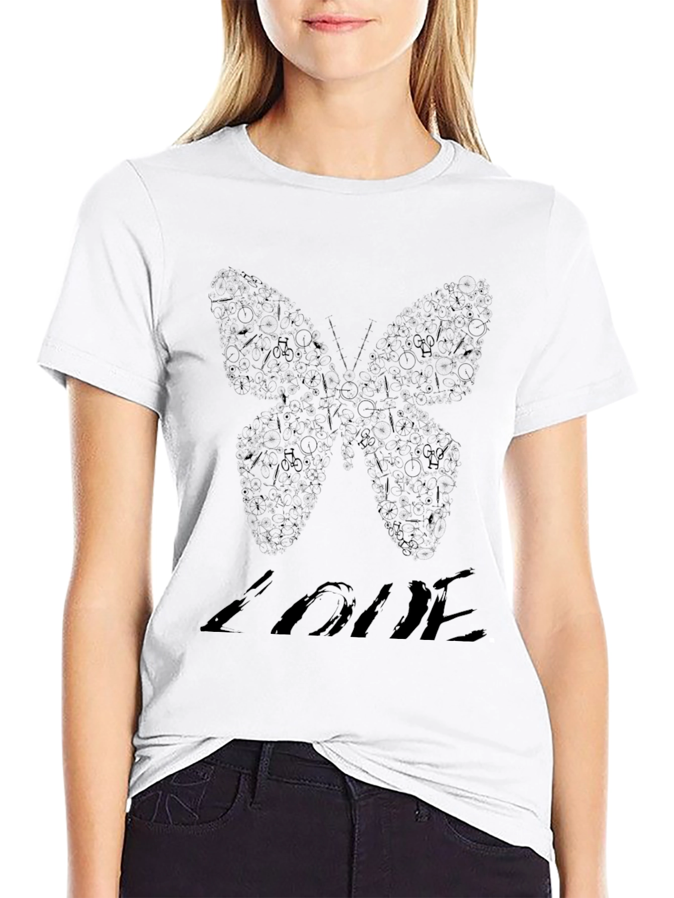 Butterfly Love Graphic Black Tee Shirt