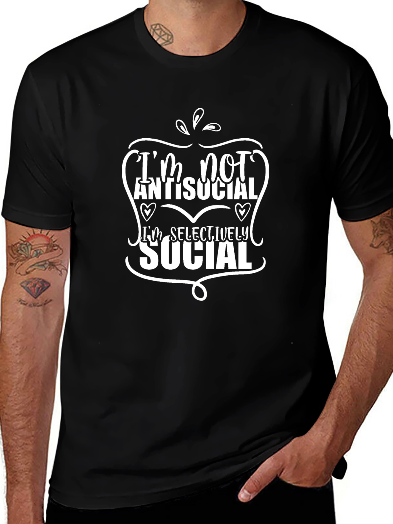 Im Not Antisocial Mens Black Graphic Tee