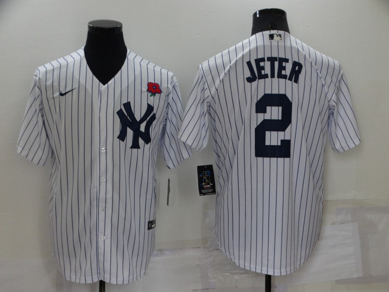 Men's New York Yankees Derek Jeter #2 White Replica Player Jerseys