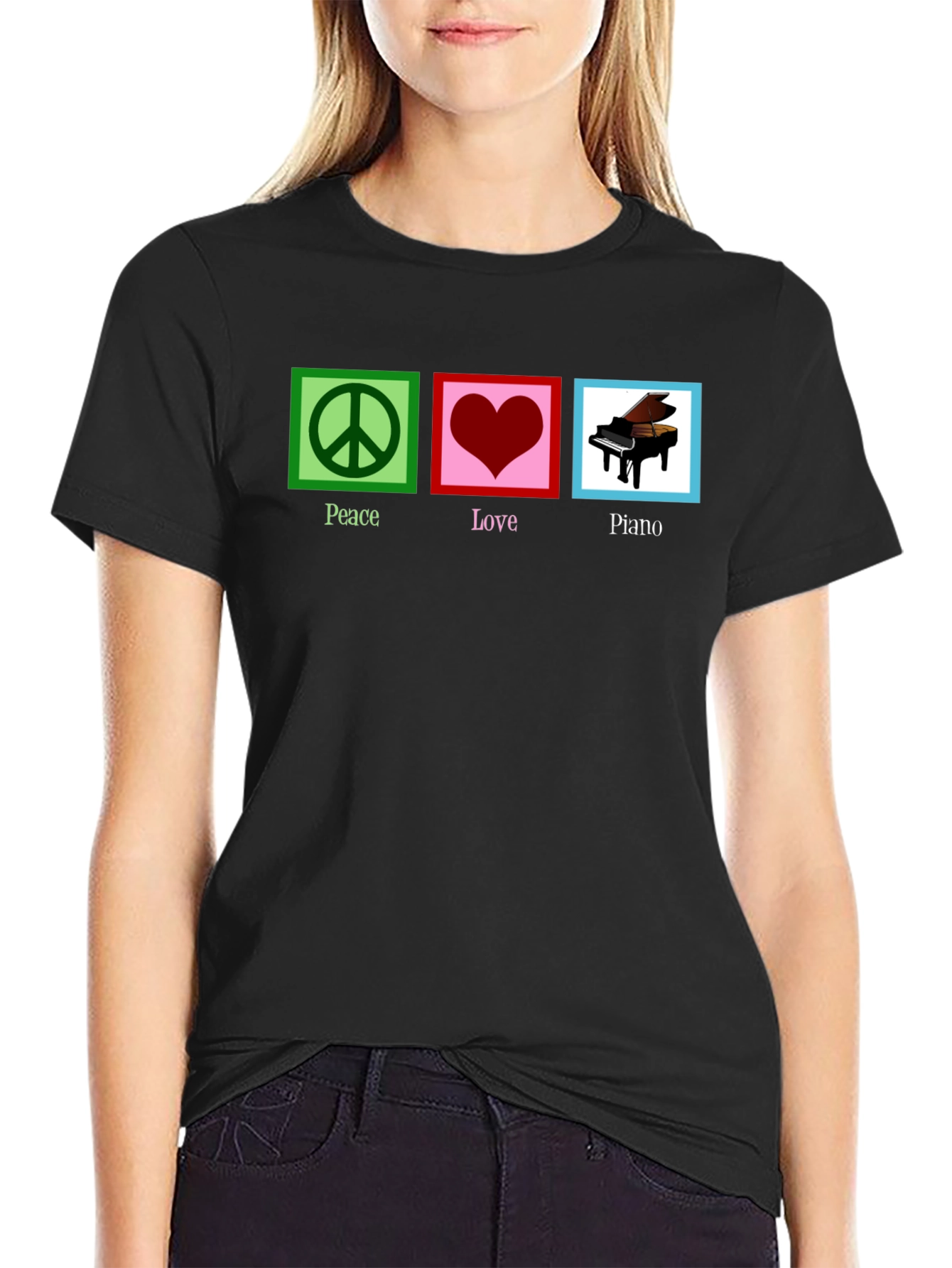 Peace Love Piano Graphic T-Shirt