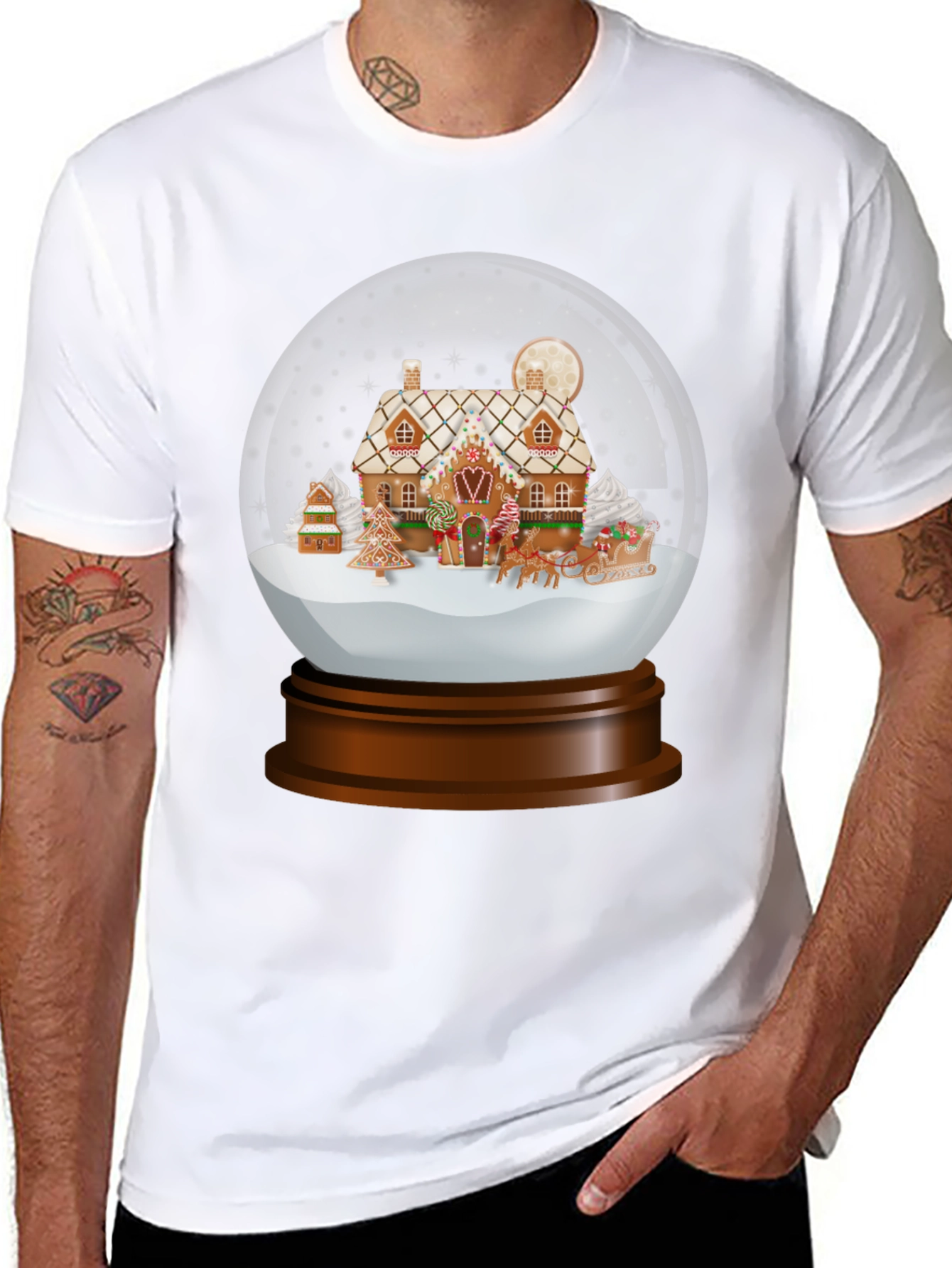 Christmas Gingerbread House Snow Globe T-Shirt
