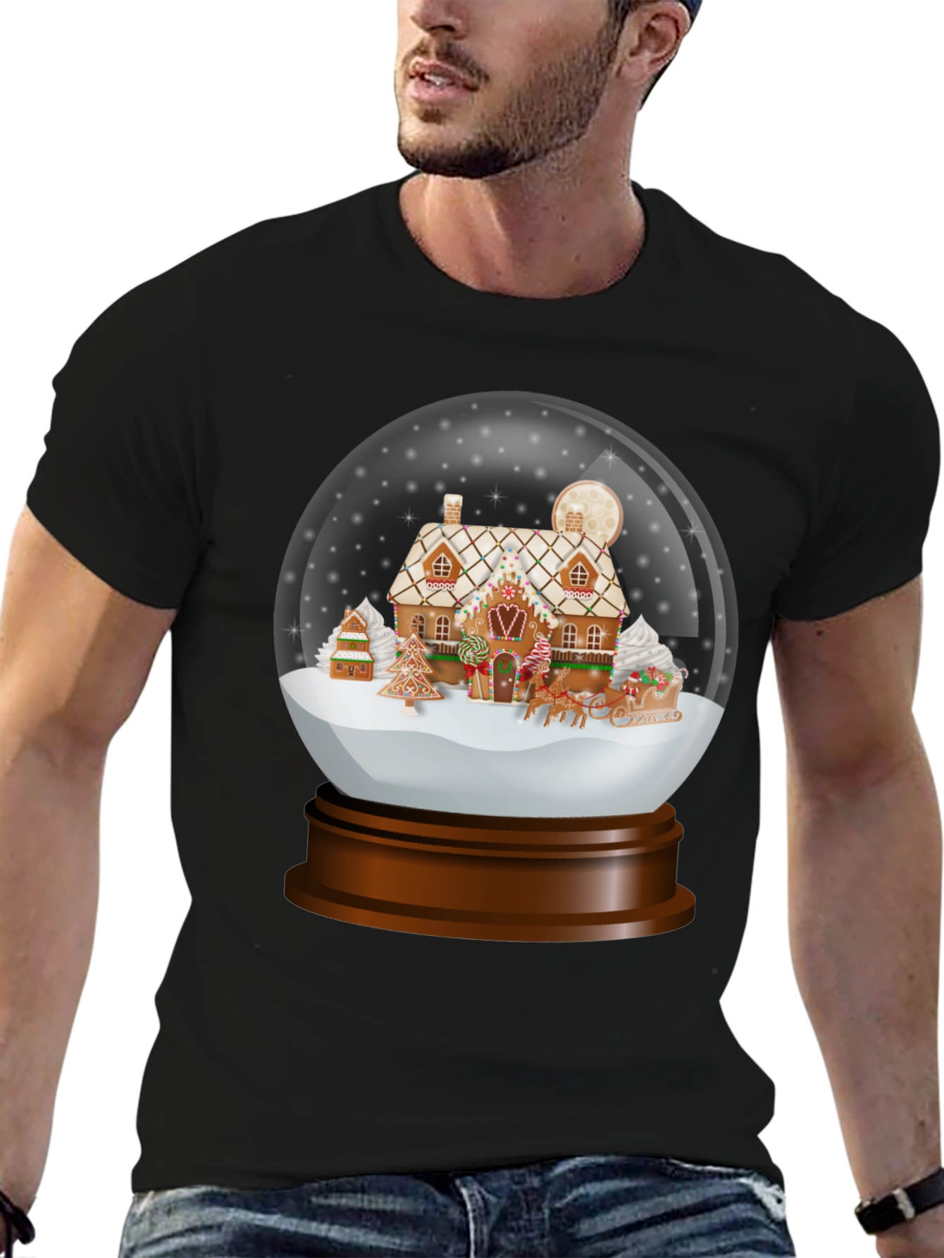 Christmas Gingerbread House Snow Globe T-Shirt