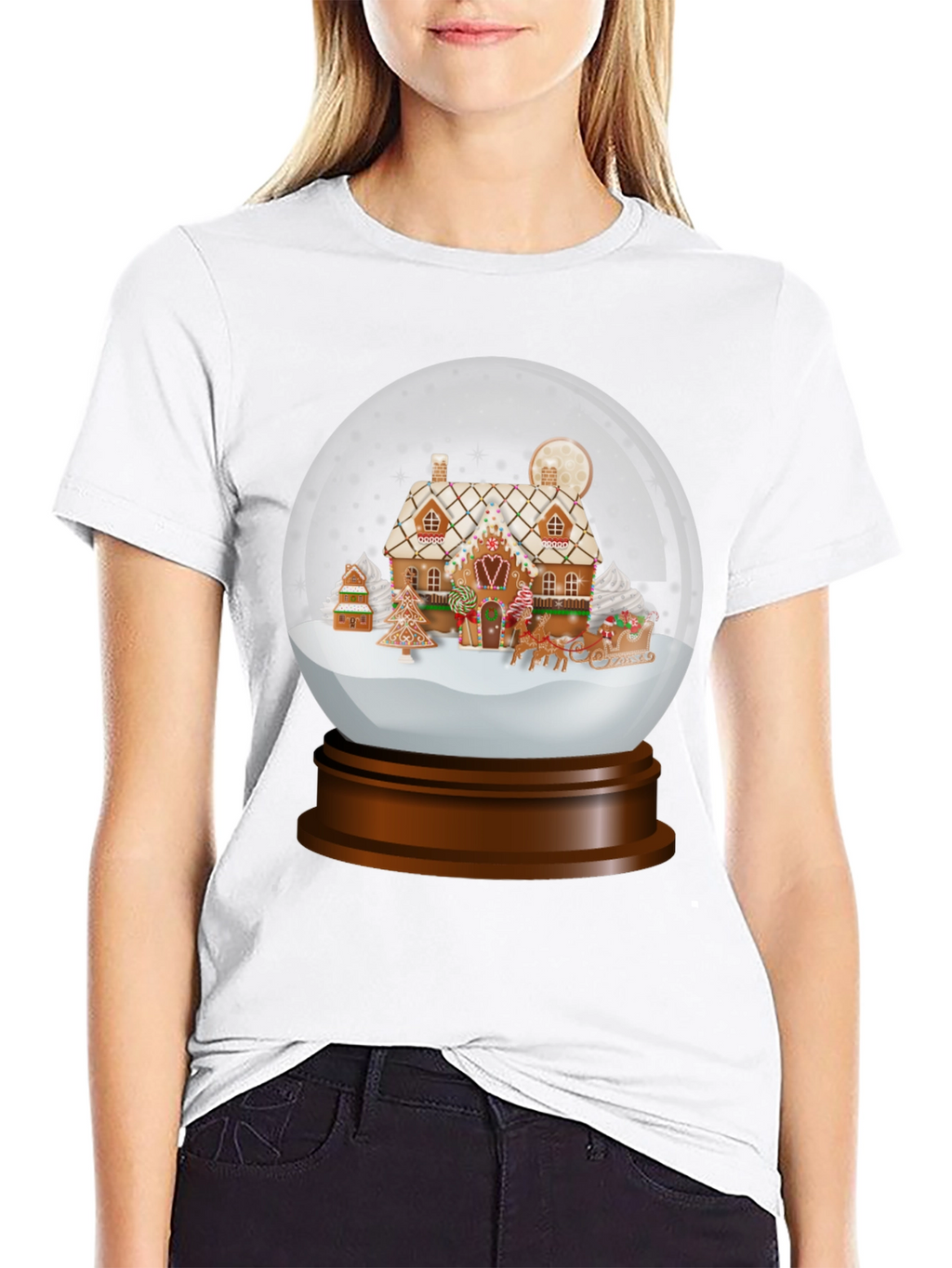 Christmas Gingerbread House Snow Globe T-Shirt