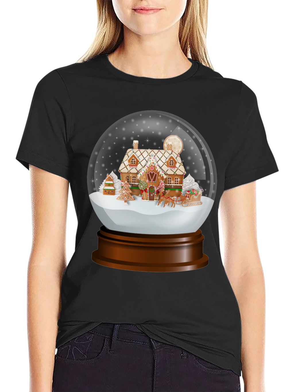 Christmas Gingerbread House Snow Globe T-Shirt