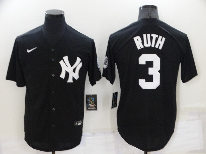 Men's New York Yankees Babe Ruth #3 Black Replica Baseball Jerseys