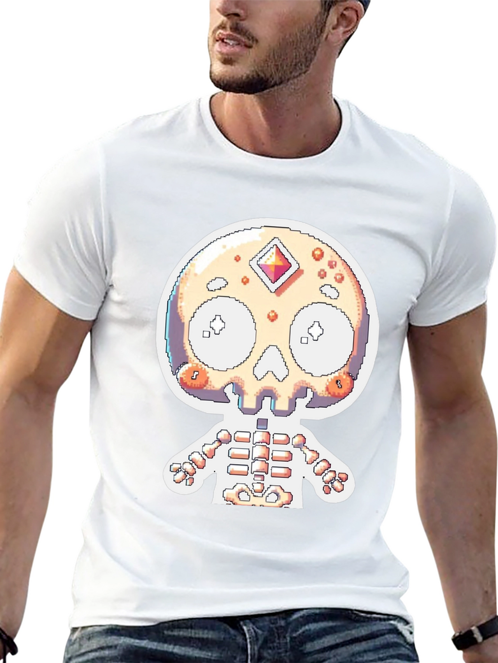 Pixel Skull Skeleton Graphic Tee