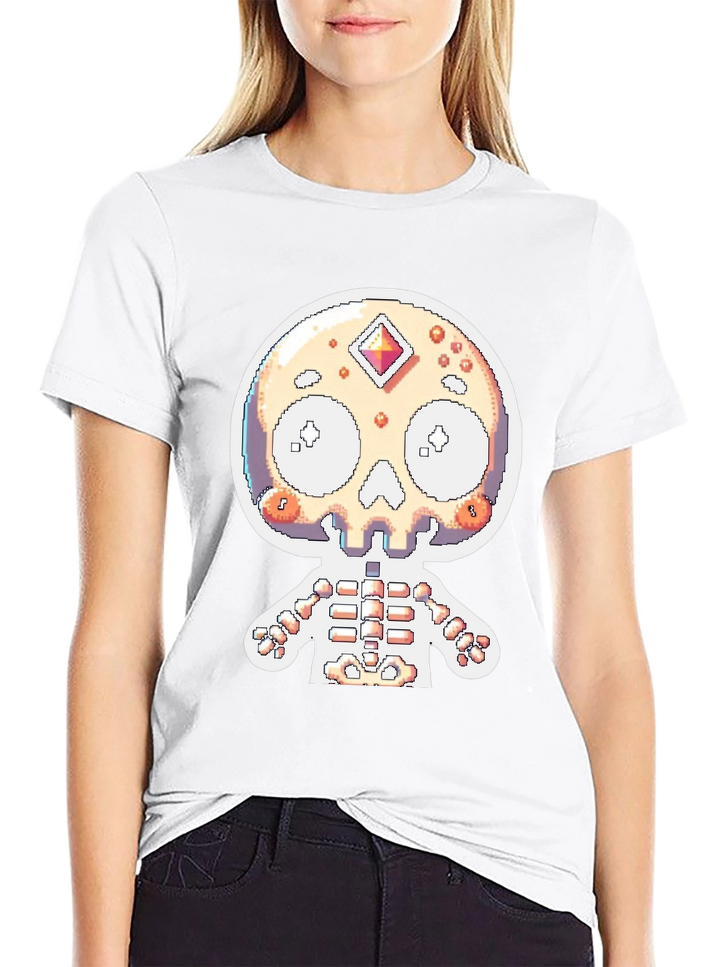 Pixel Skull Skeleton Graphic Tee
