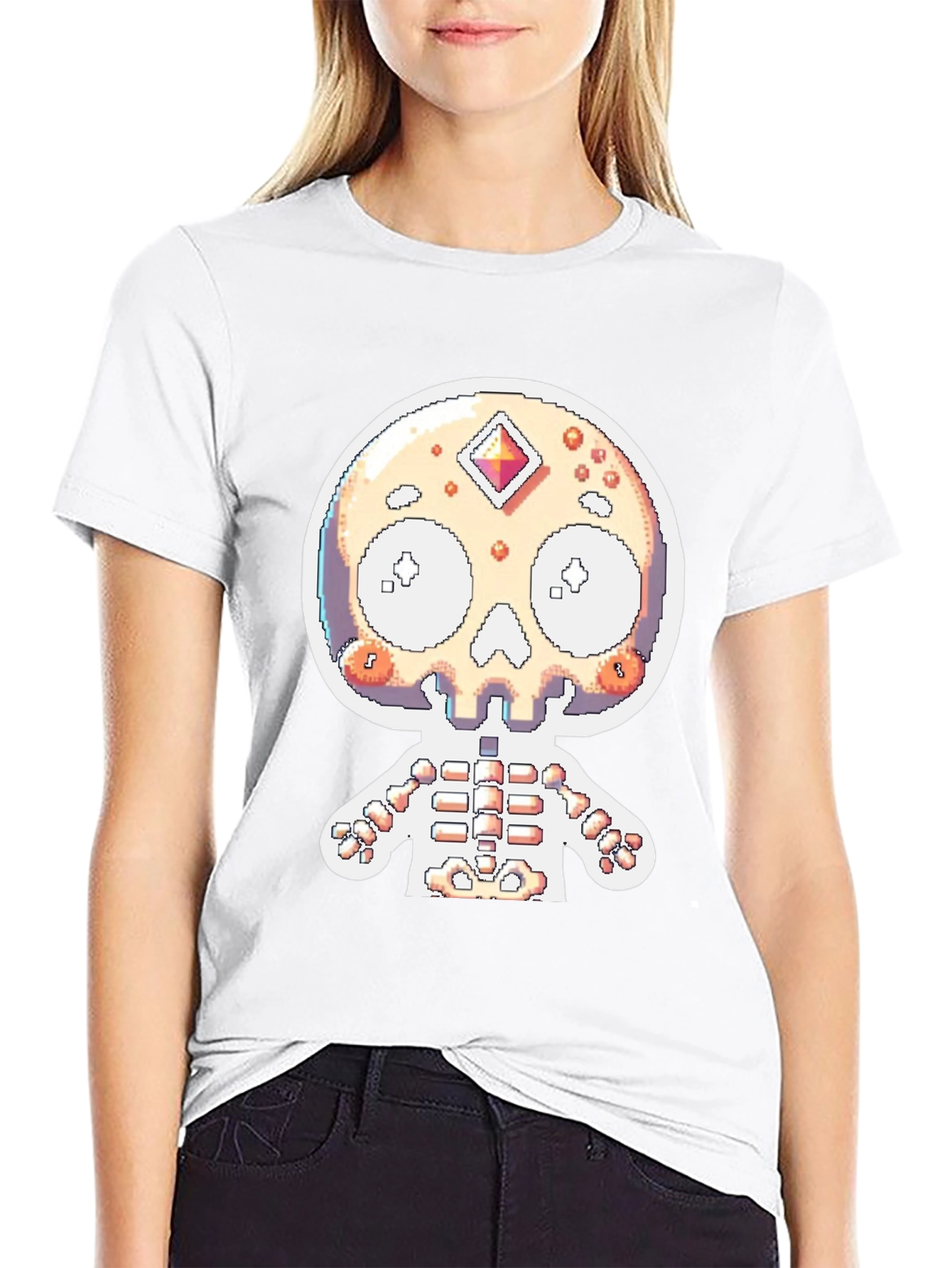 Pixel Skull Skeleton Graphic Tee