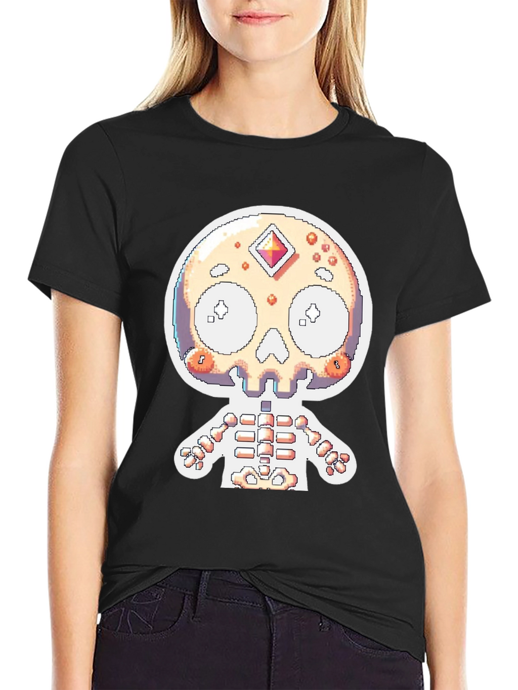 Pixel Skull Skeleton Graphic Tee