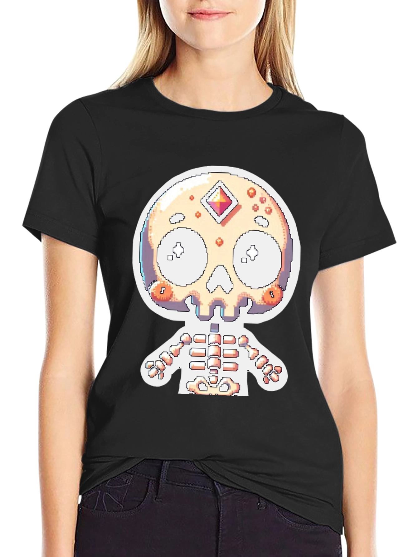 Pixel Skull Skeleton Graphic Tee
