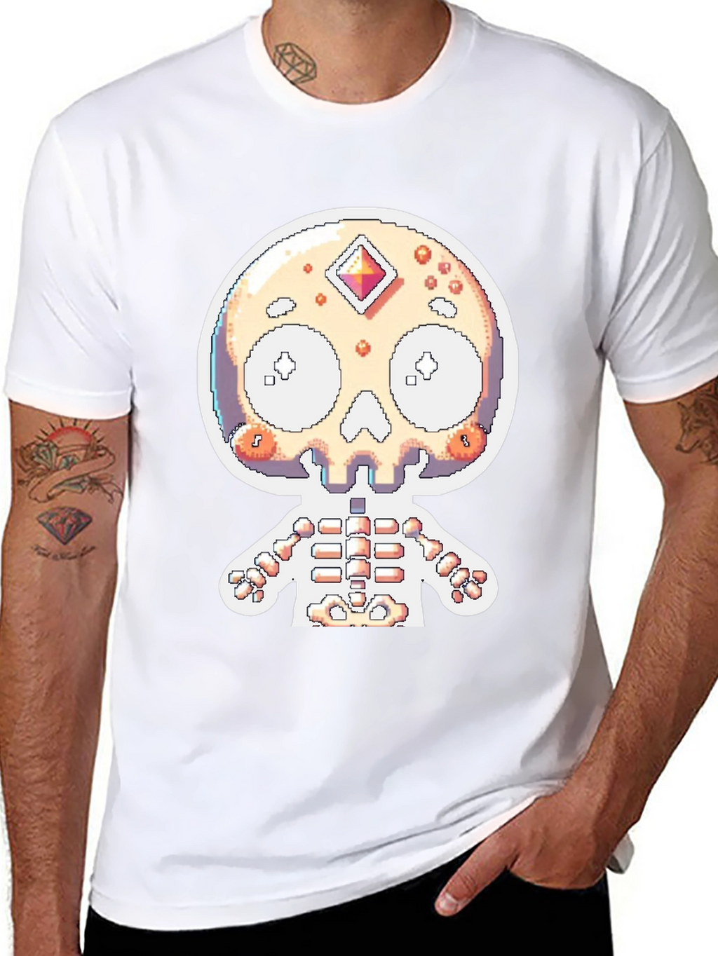 Pixel Skull Skeleton Graphic Tee