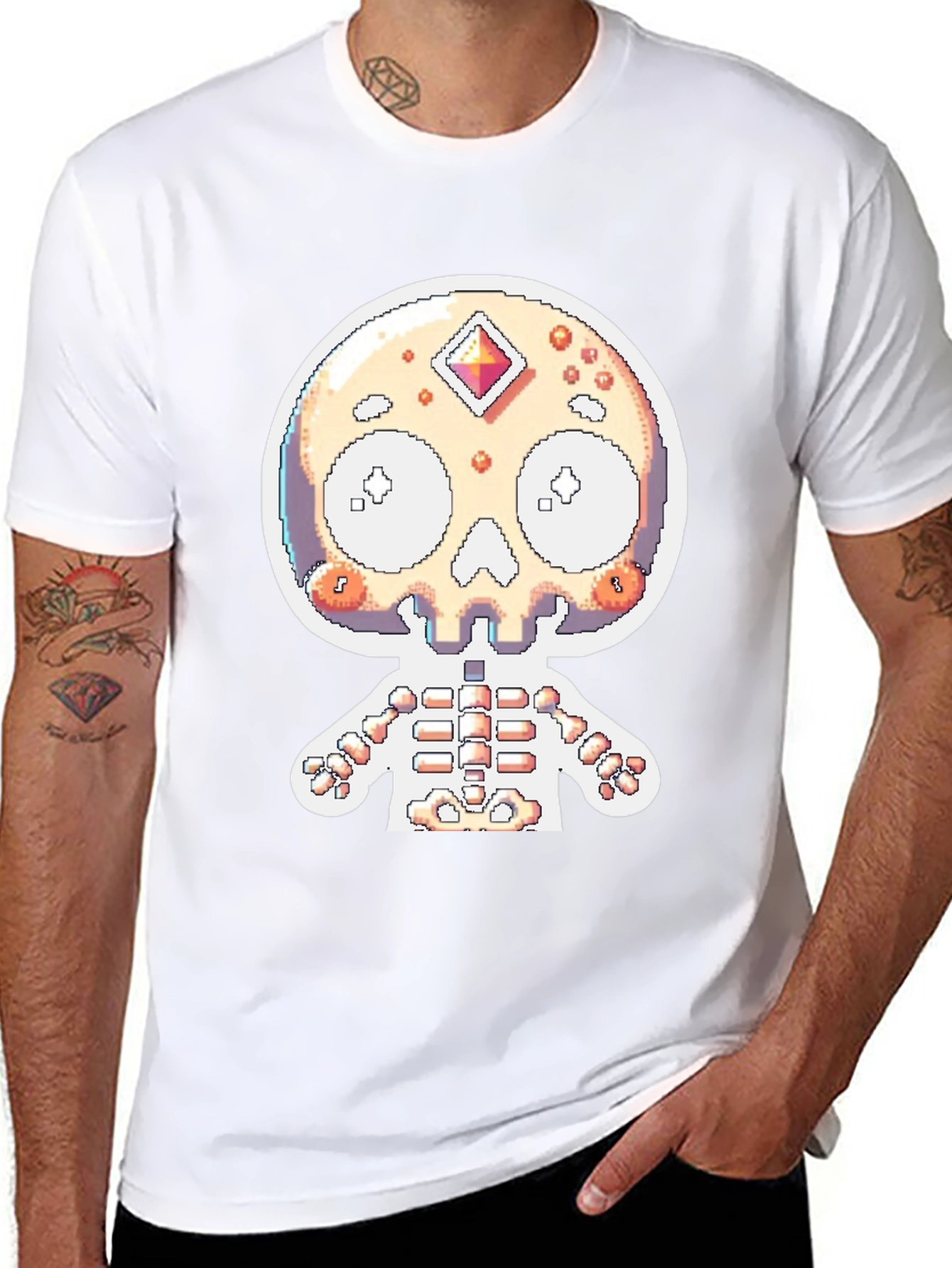 Pixel Skull Skeleton Graphic Tee
