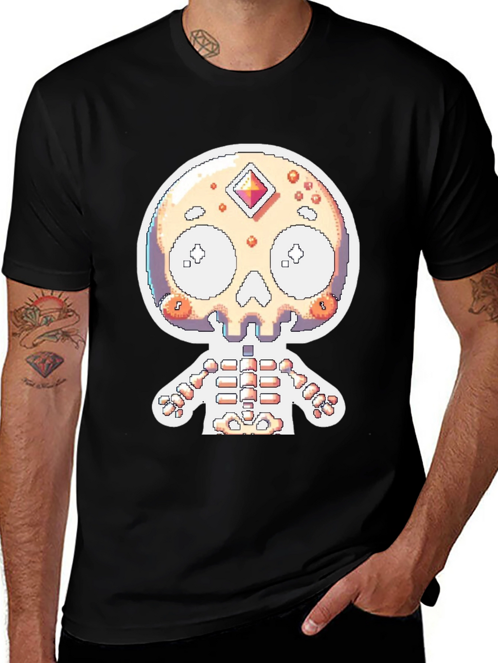 Pixel Skull Skeleton Graphic Tee