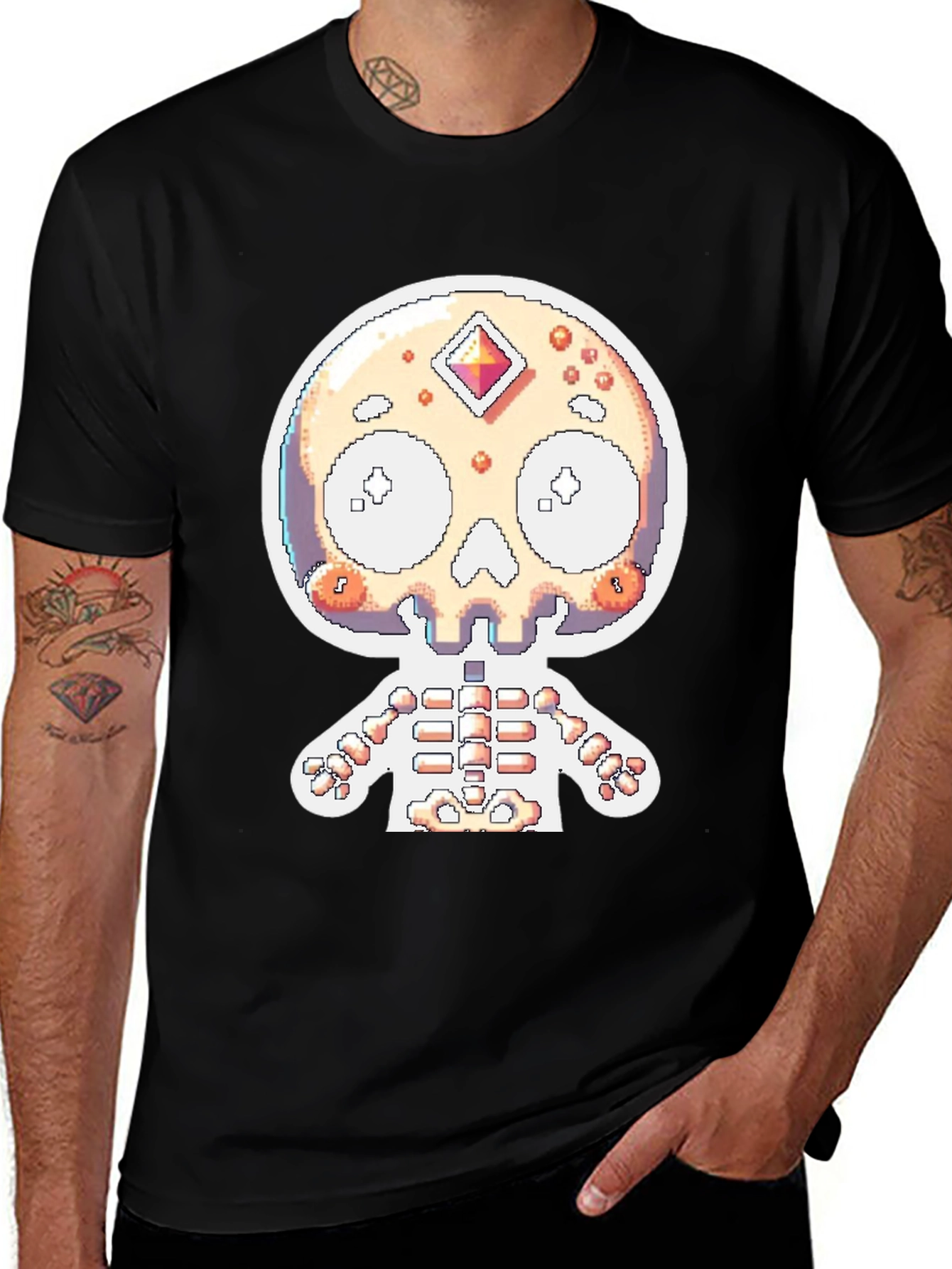 Pixel Skull Skeleton Graphic Tee