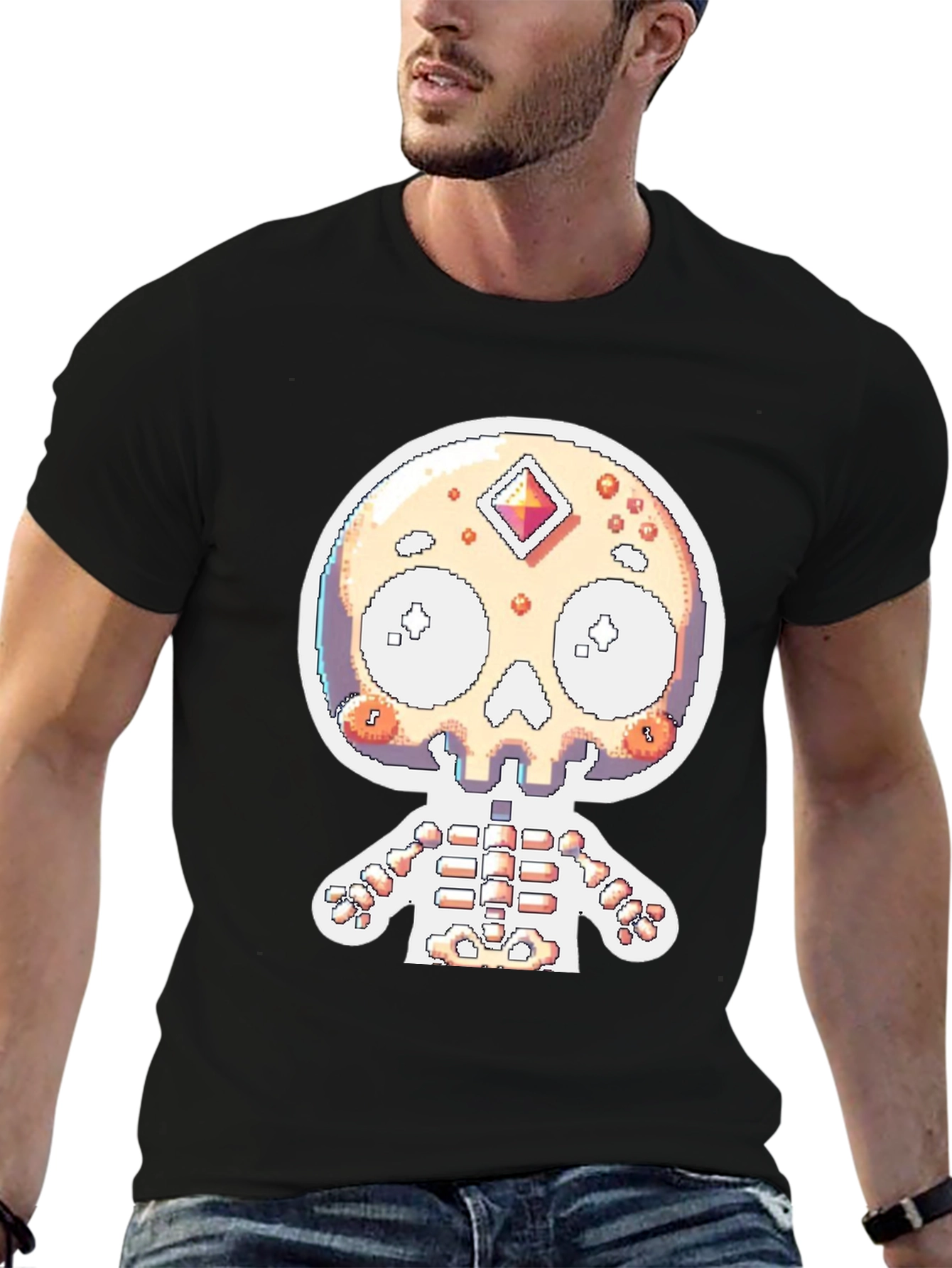 Pixel Skull Skeleton Graphic Tee