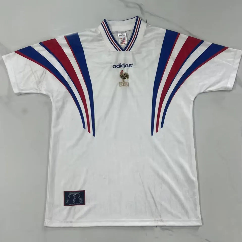 1996 France White Away Retro Soccer Jersey Back