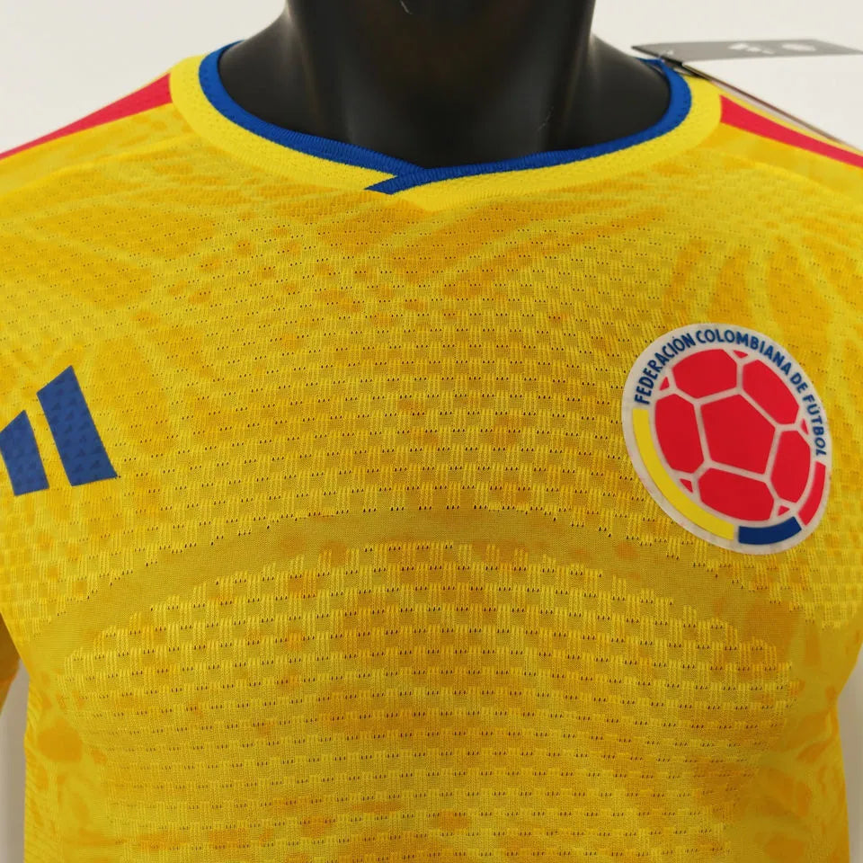 2026/27 Colombia Home Yellow Player Version Long Sleeve Soccer Jersey Detail 1