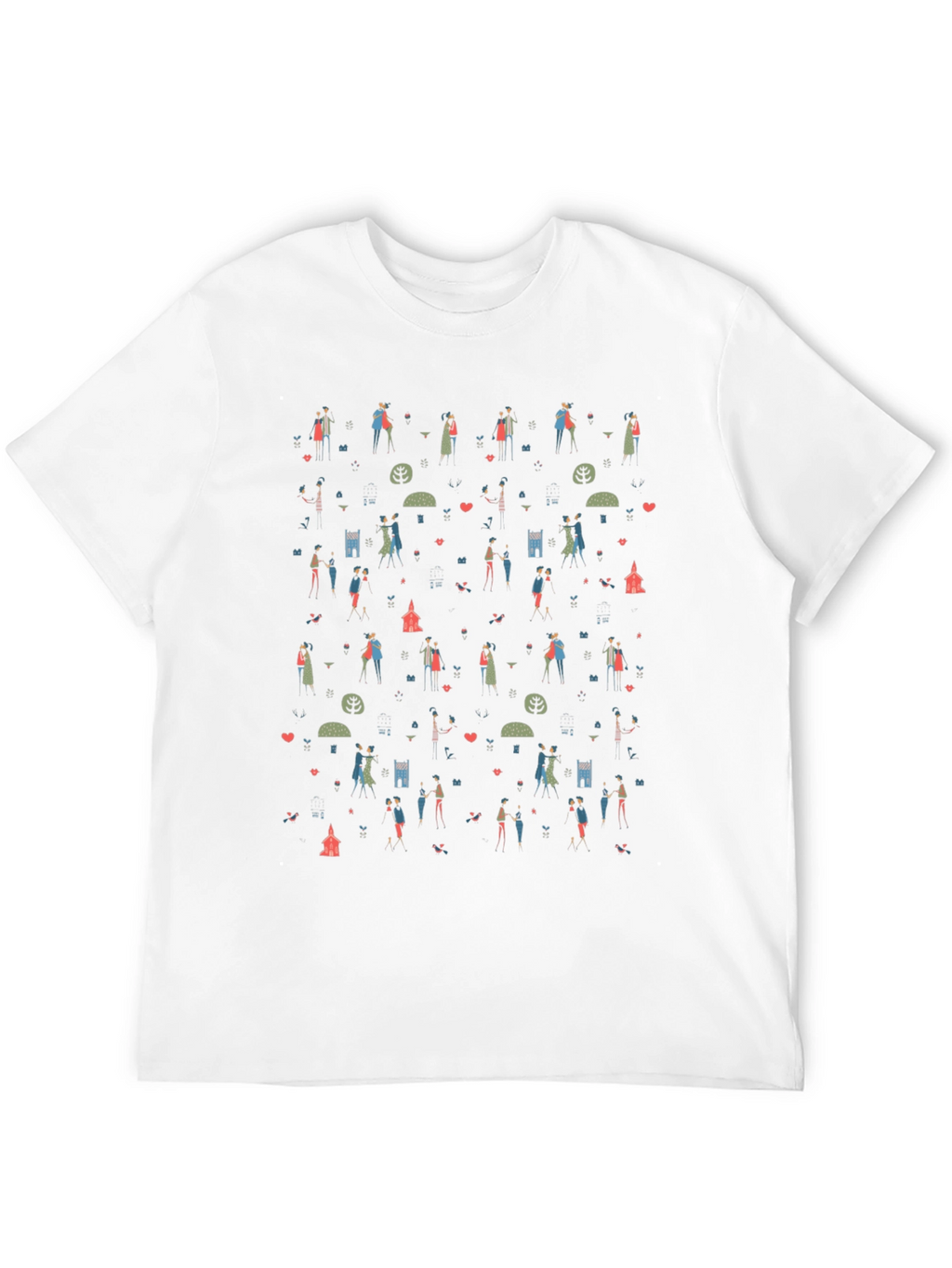 Quirky Couple Pattern T-Shirt - Black