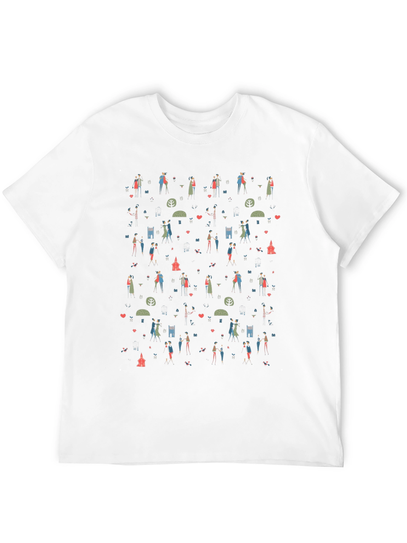 Quirky Couple Pattern T-Shirt - Black