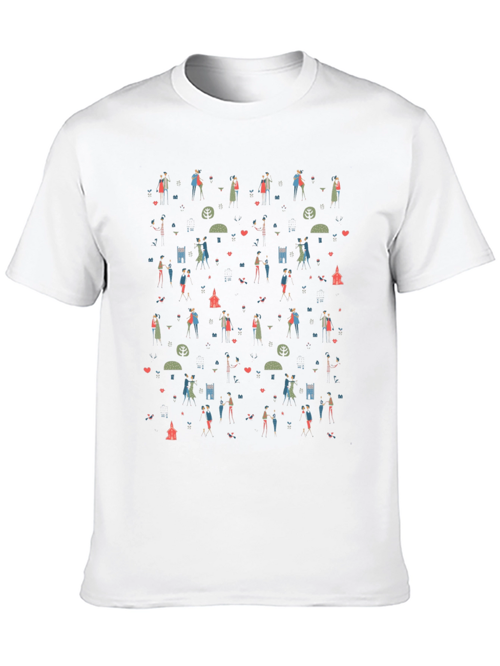 Quirky Couple Pattern T-Shirt - Black