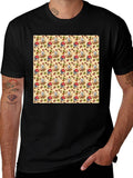 Funky Mushroom & Squirrel Print Black T-Shirt