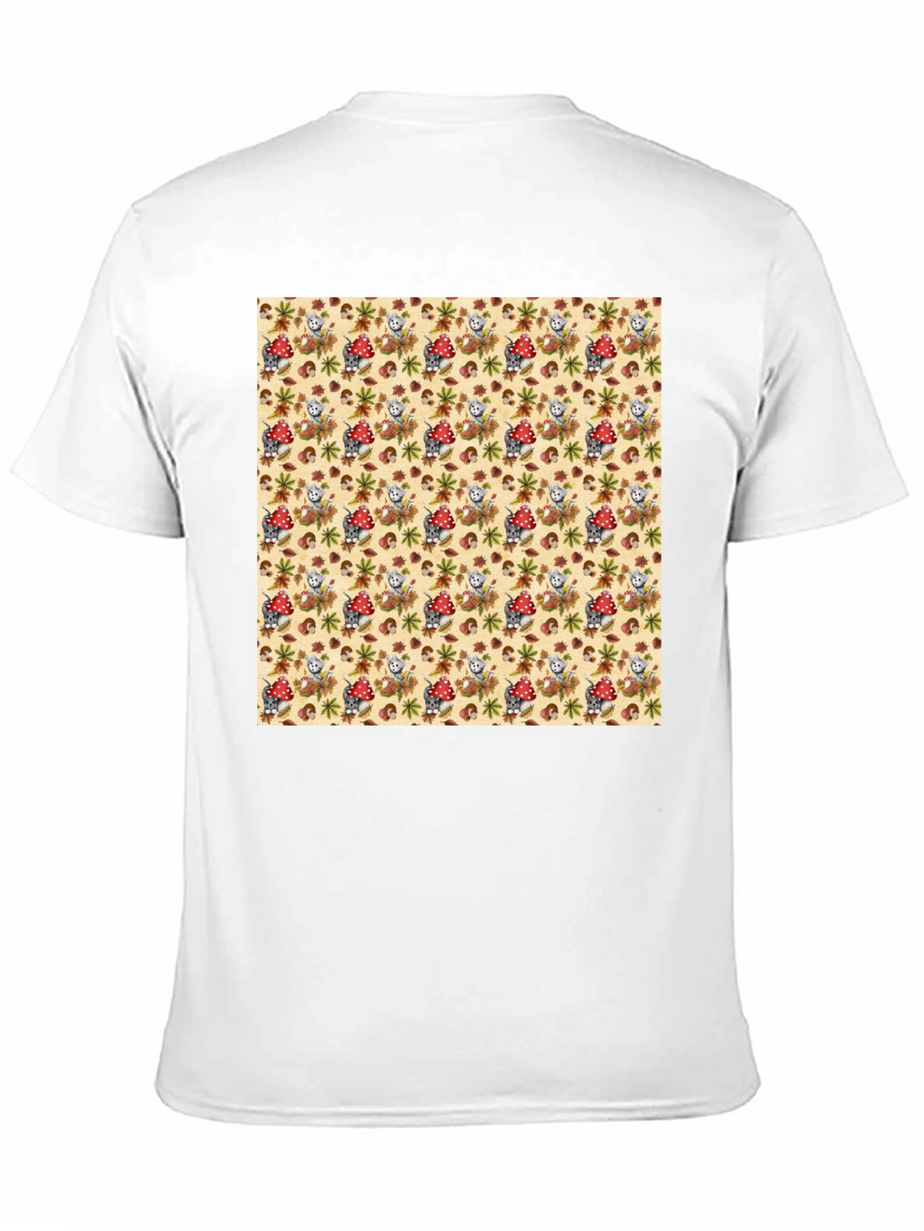 Funky Mushroom & Squirrel Print Black T-Shirt