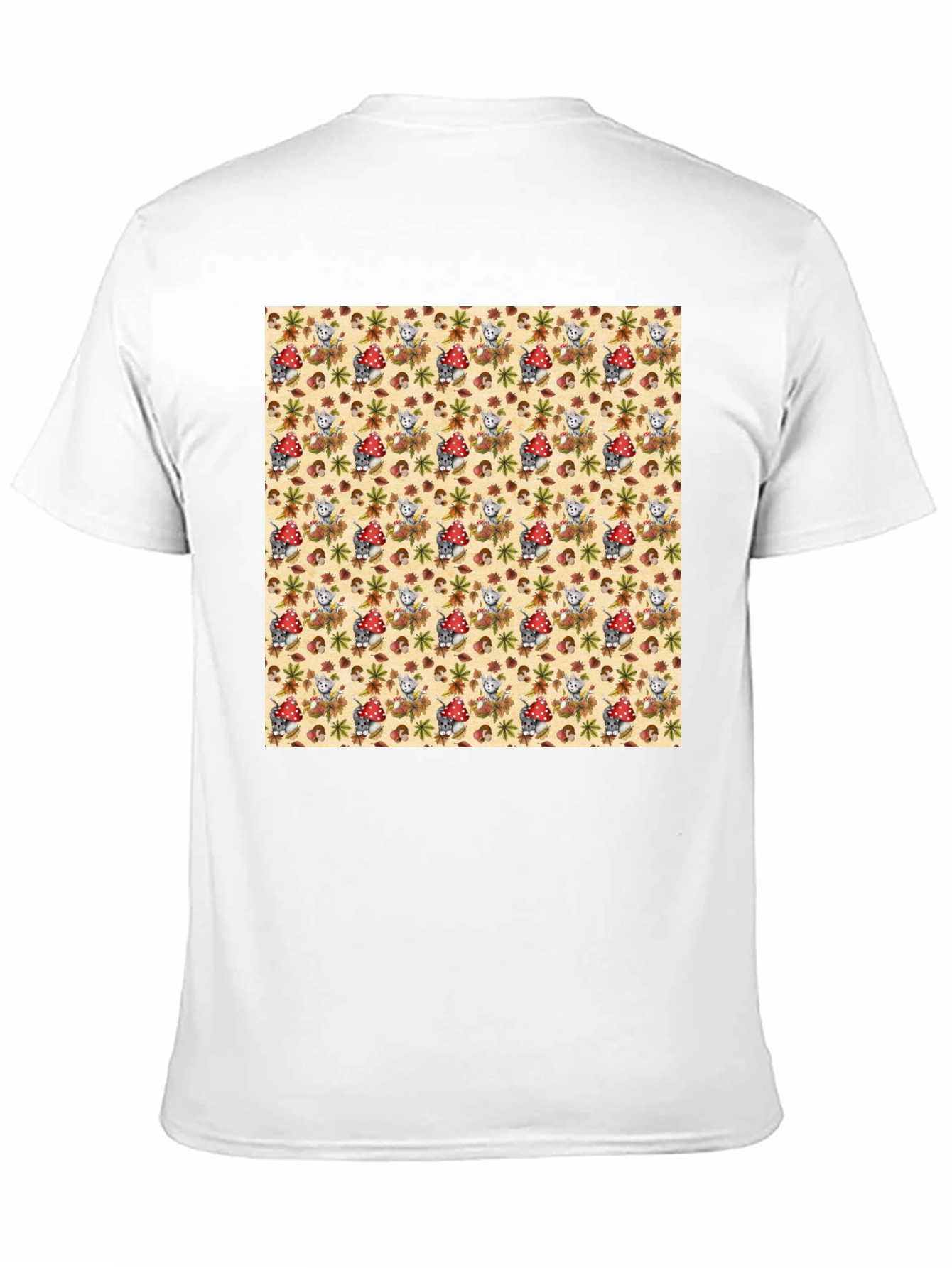 Funky Mushroom & Squirrel Print Black T-Shirt