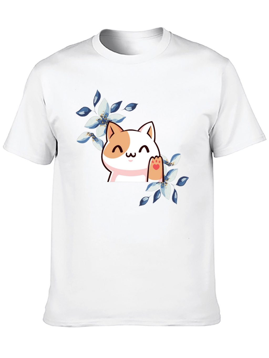Cute Cat Floral T-Shirt - Black