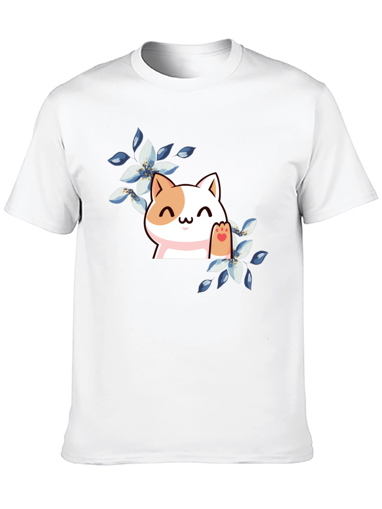Cute Cat Floral T-Shirt - Black