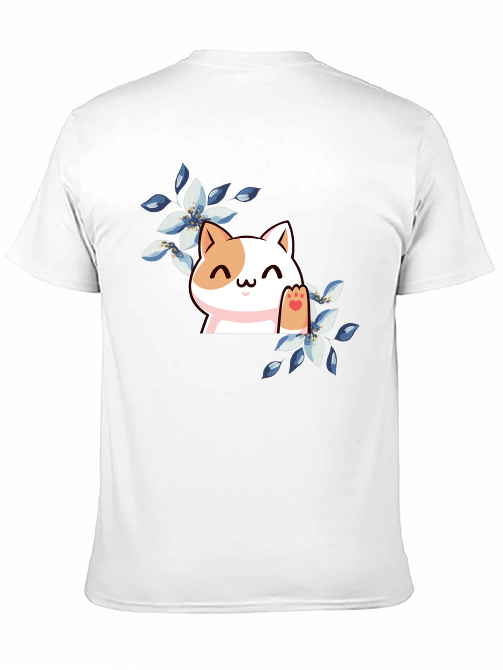 Cute Cat Floral T-Shirt - Black